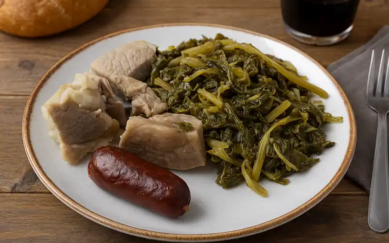 Cacheira con grelos a la gallega