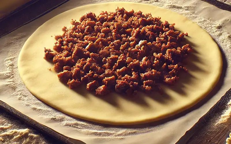 montando la empanada de carne