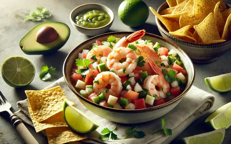 emplatado del ceviche de langostinos