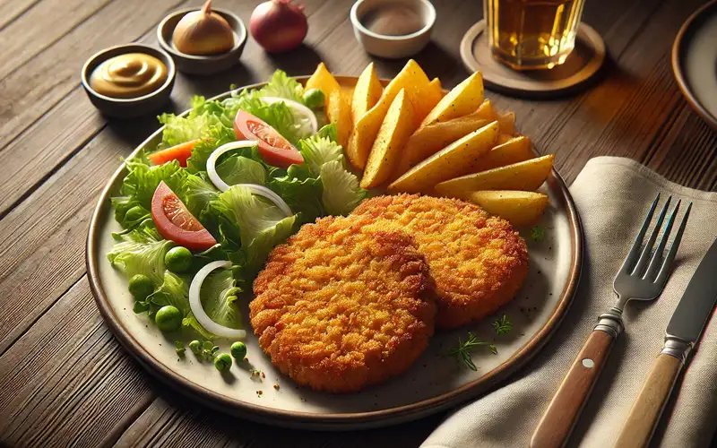 filetes de cerdo empanados con patatas fritas