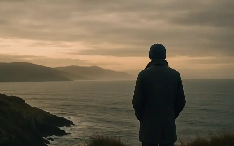 Persona contemplando la costa gallega, imagen asociada a la morriña