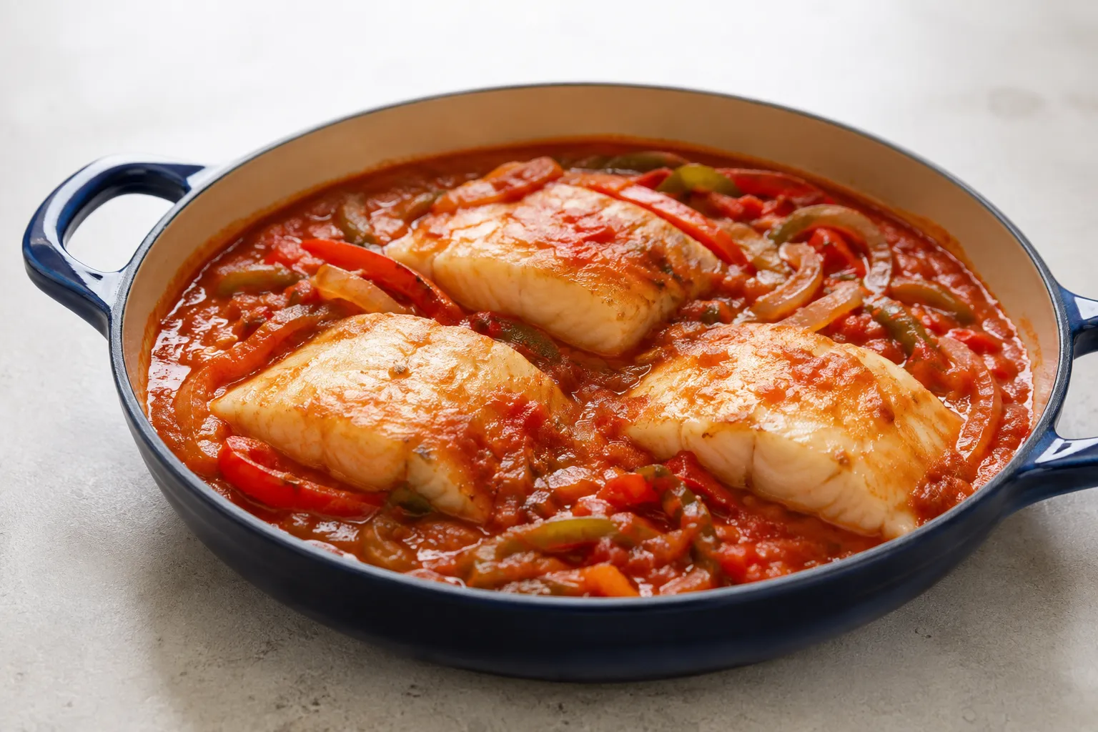 Bacalao con tomate y pimientos