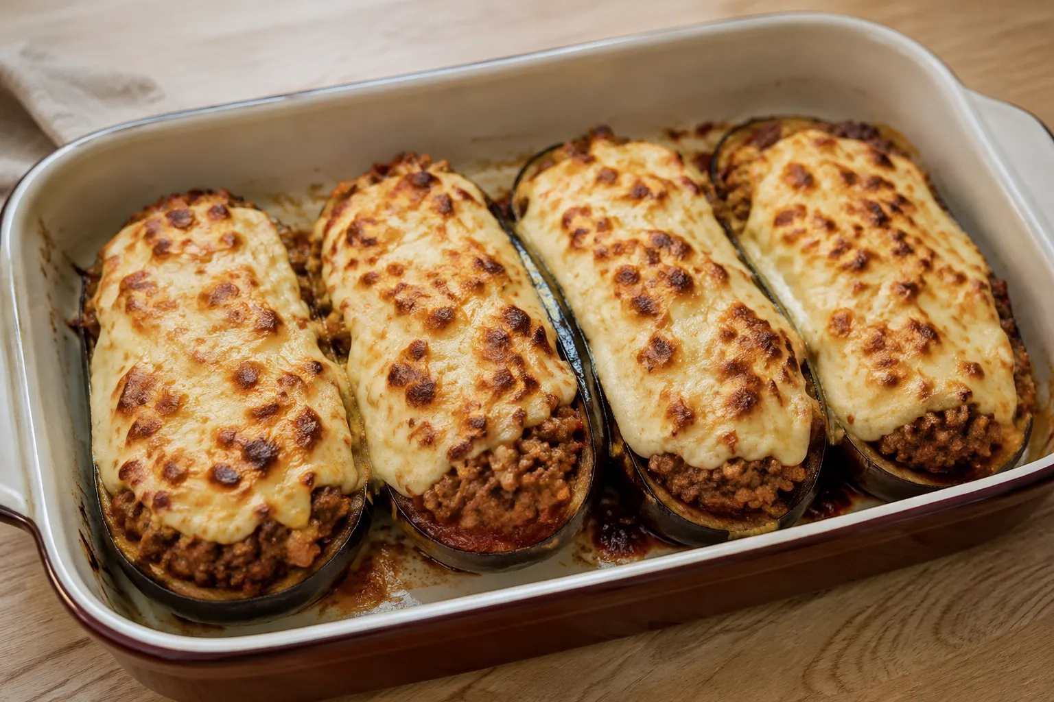 Berenjenas gratinadas con carne de ternera