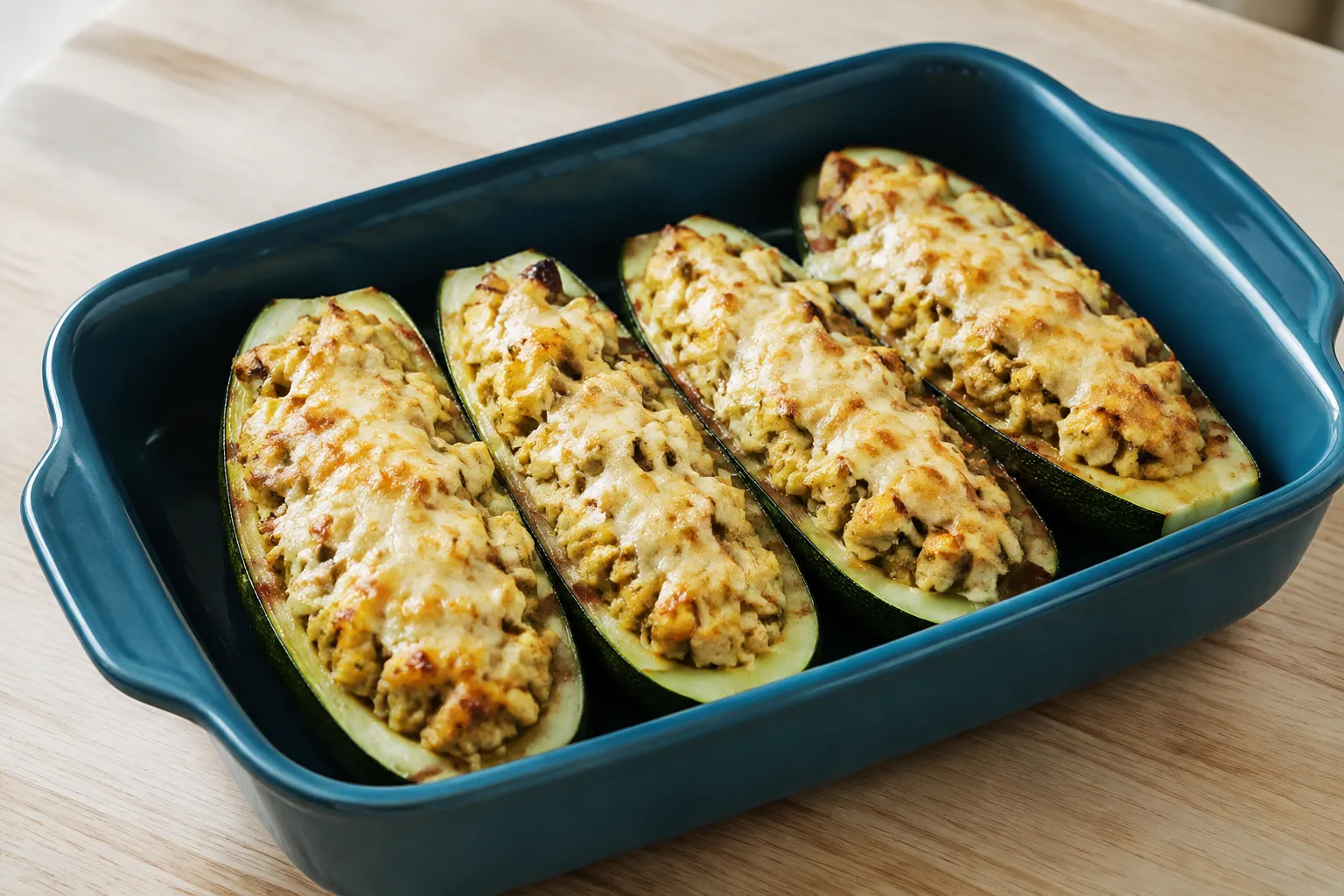 Calabacín relleno de pollo