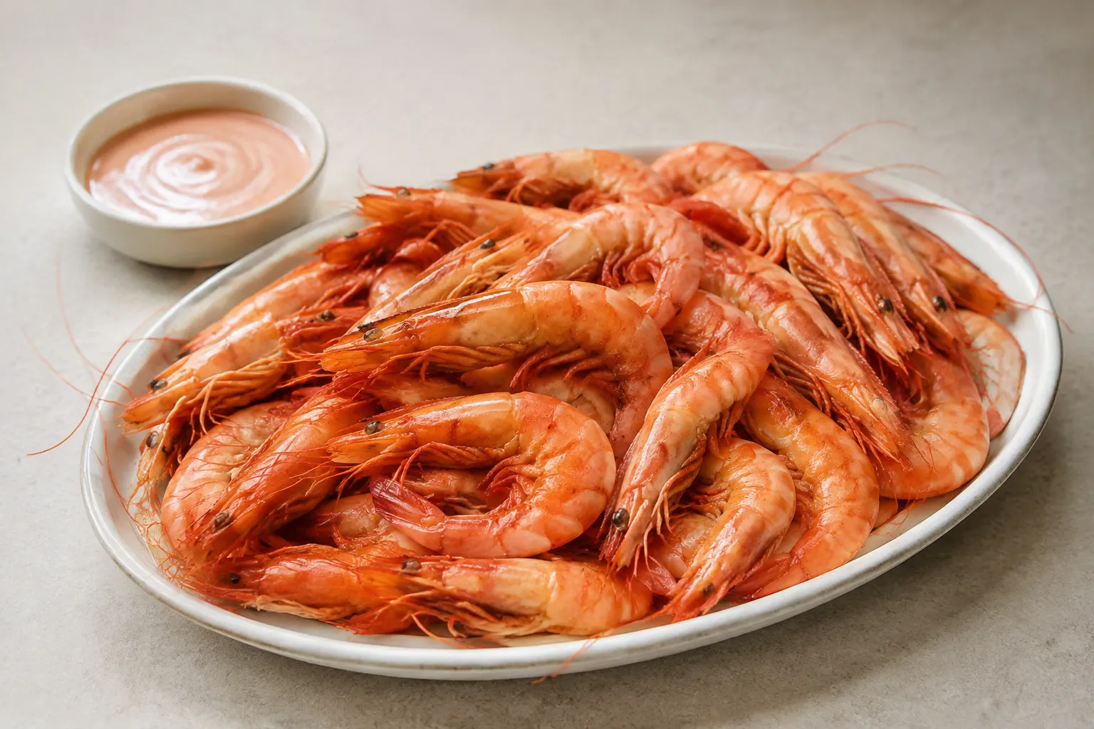 Camarones cocidos servidos con limón