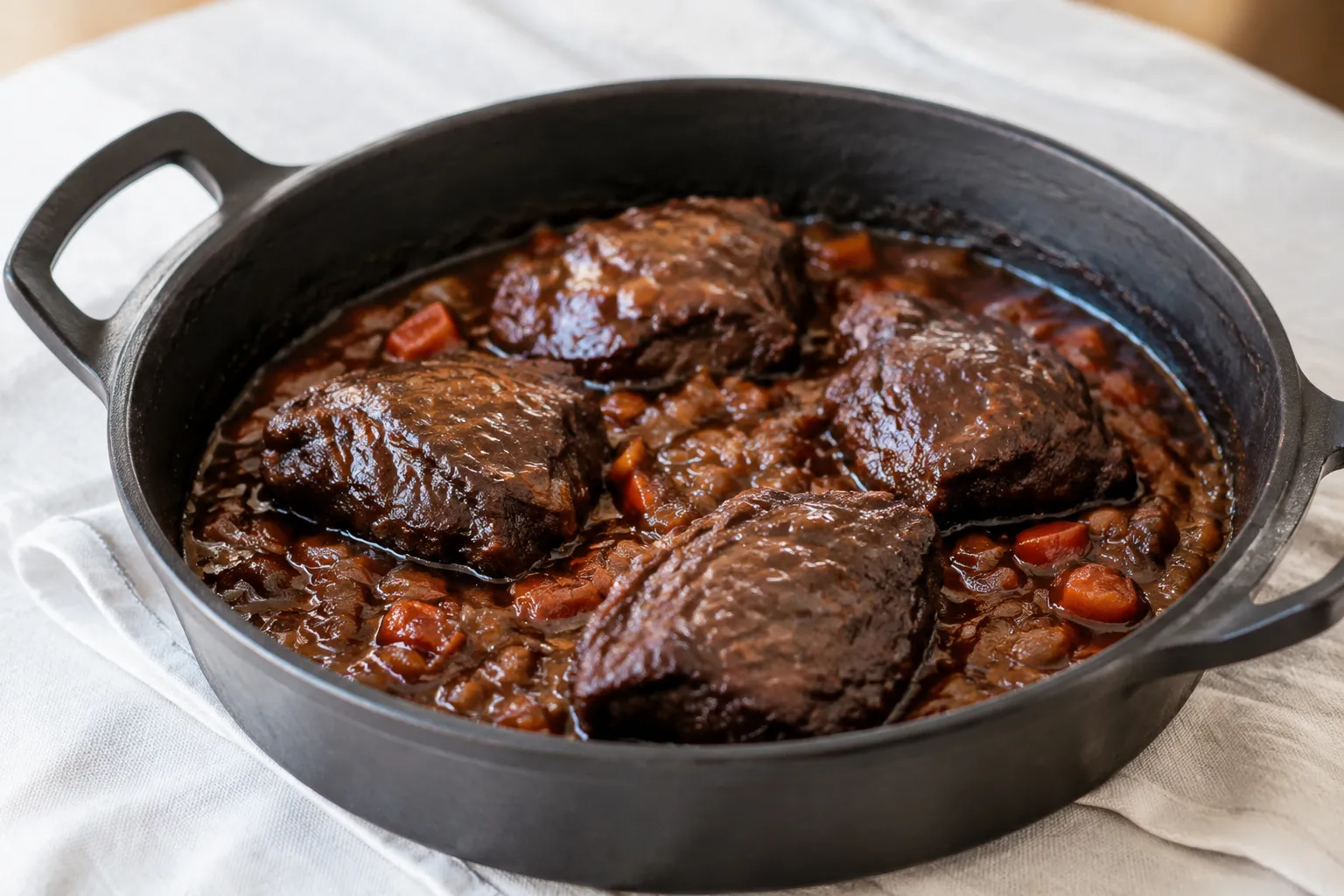 Carrilleras de cerdo estofadas en salsa de vino tinto