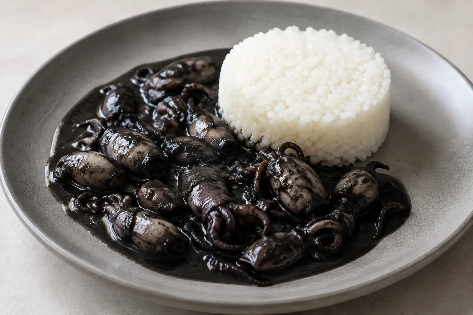 Chipirones en su tinta con arroz blanco