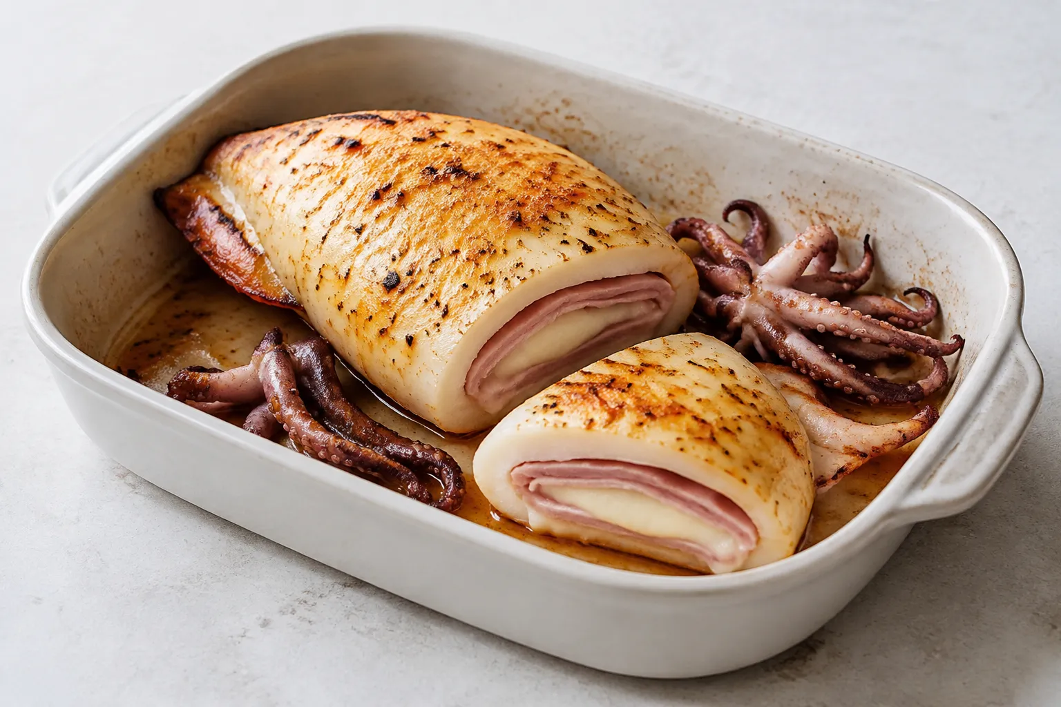 Choco al horno relleno de jamón y queso
