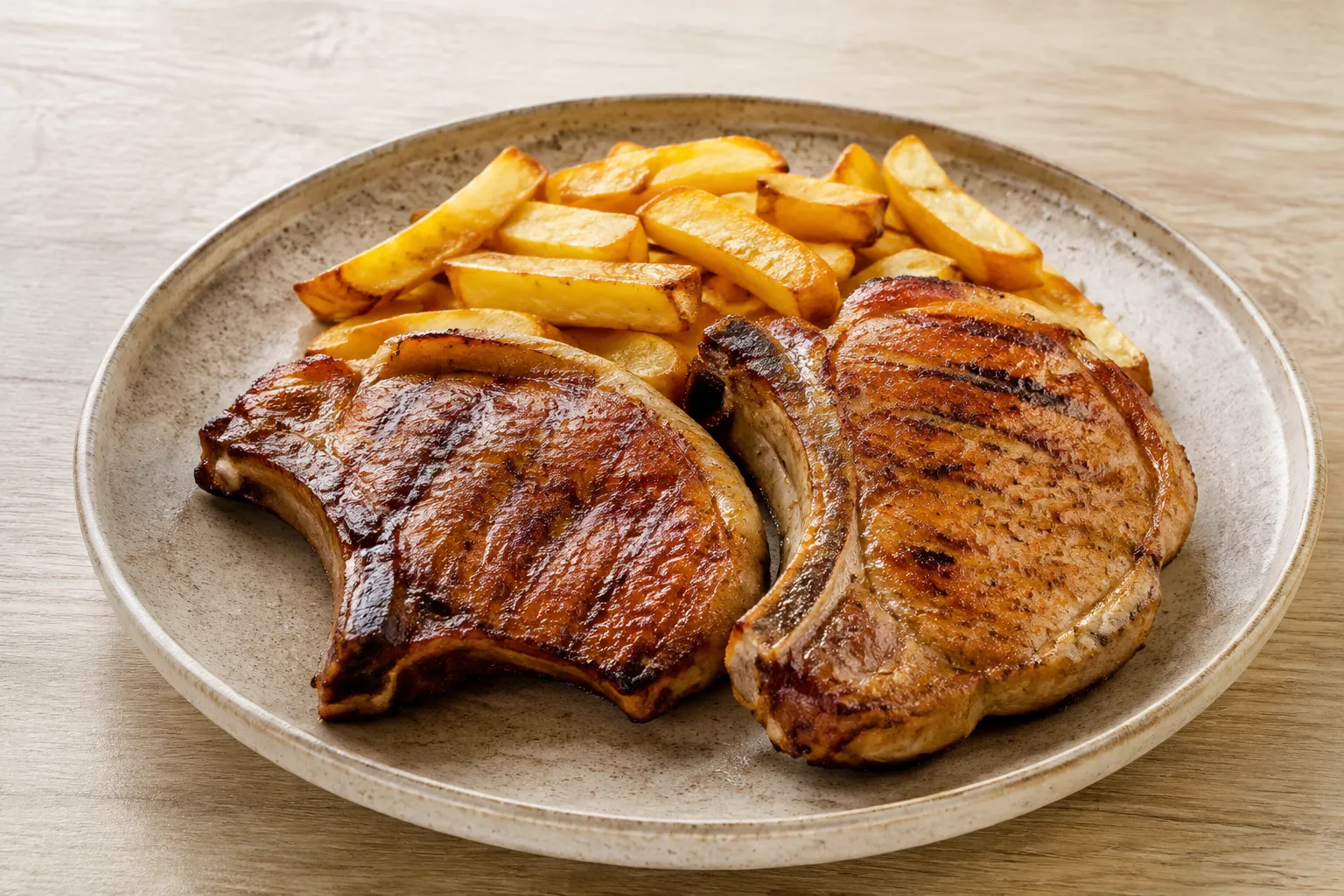 Chuleta de cerdo a la plancha con patatas