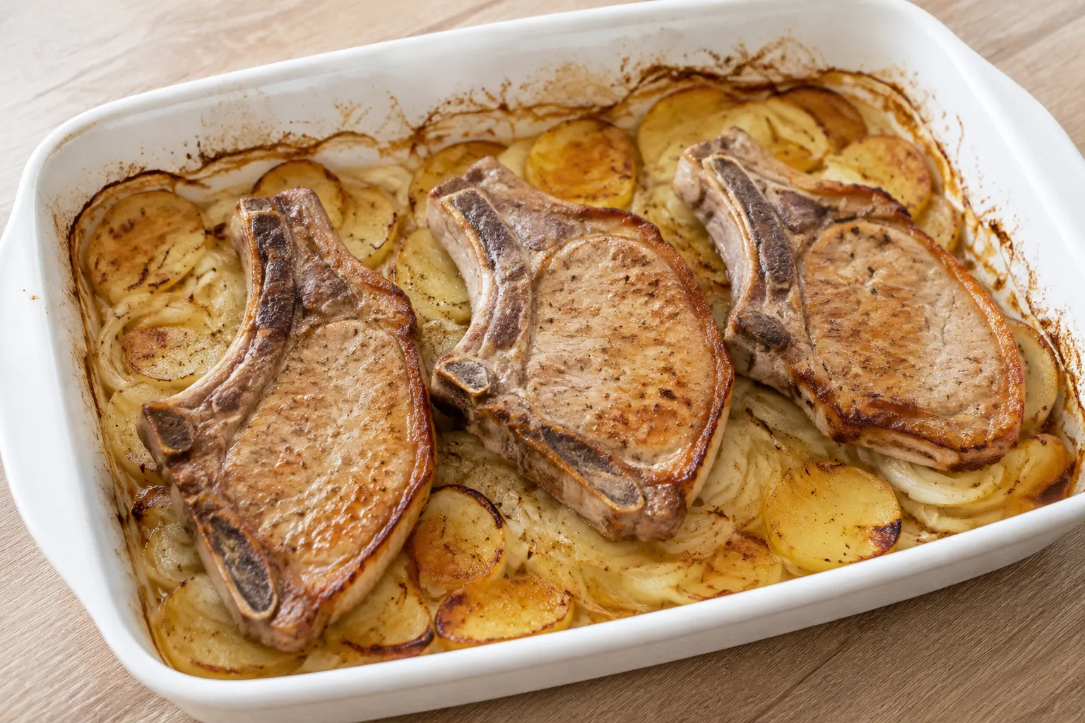 Chuletas de cerdo al horno con patatas