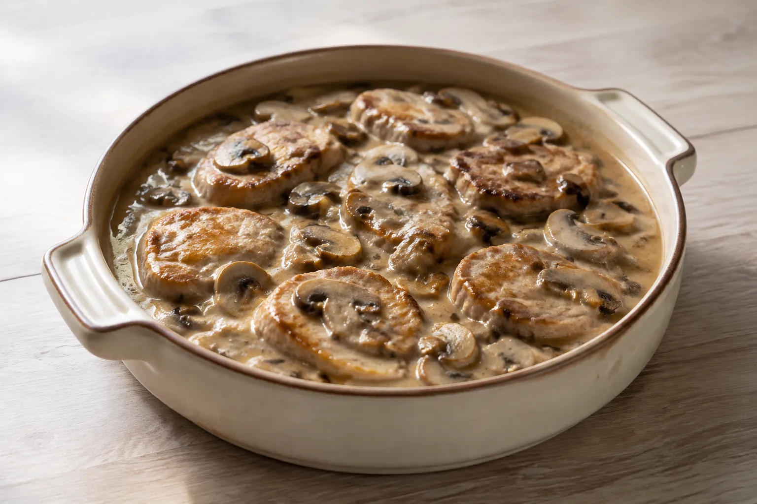 Cinta de lomo de cerdo en salsa de champiñones