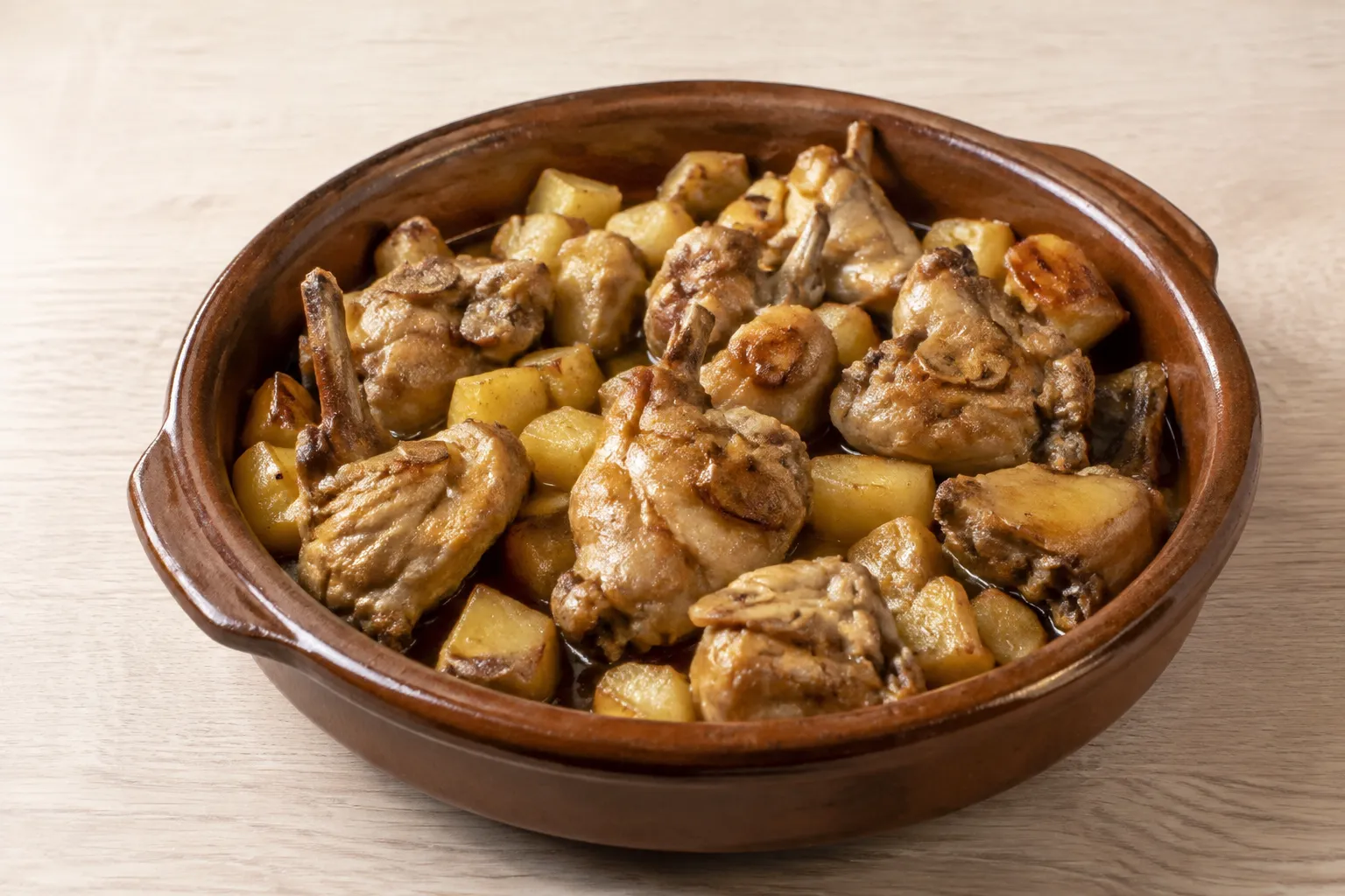 Conejo al ajillo con patatas