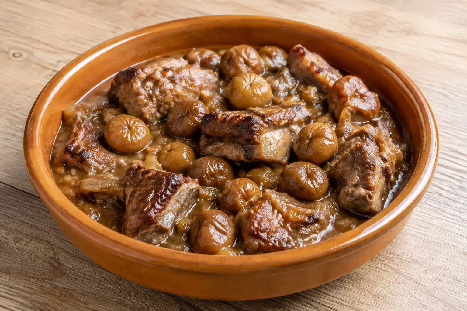 Costillas de cerdo con castañas