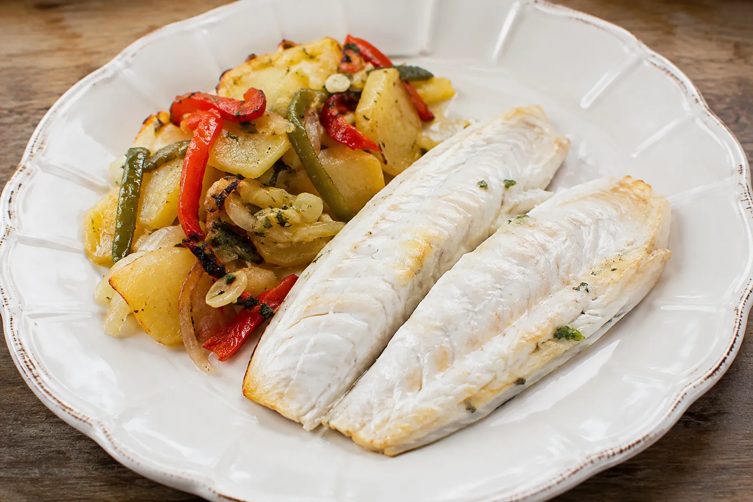 Dorada al horno con patatas y hierbas