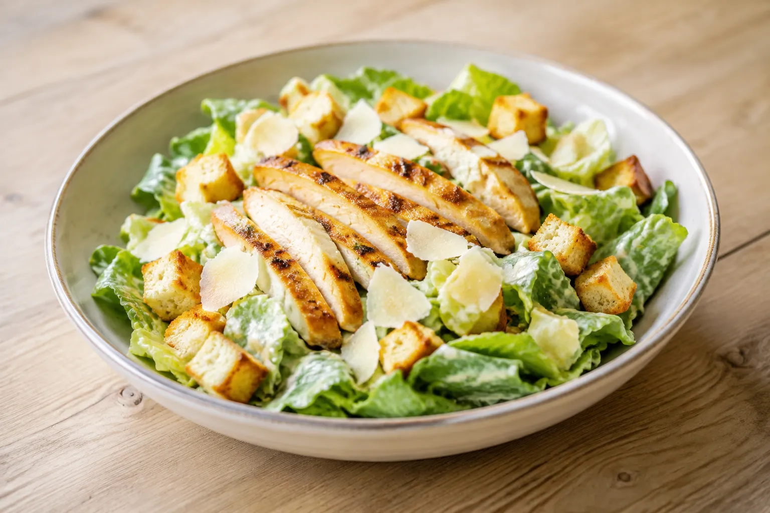 Ensalada César con pechuga de pollo a la plancha