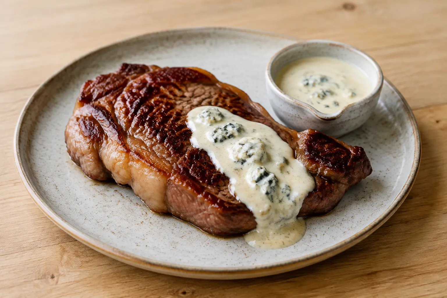 Entrecot de ternera con salsa de queso azul