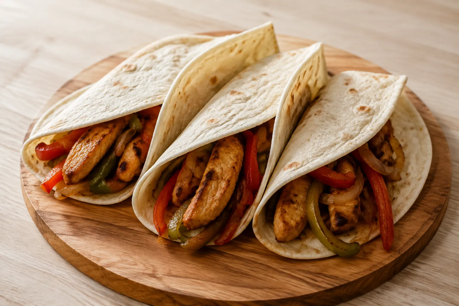Fajitas de pollo con pimientos y cebolla