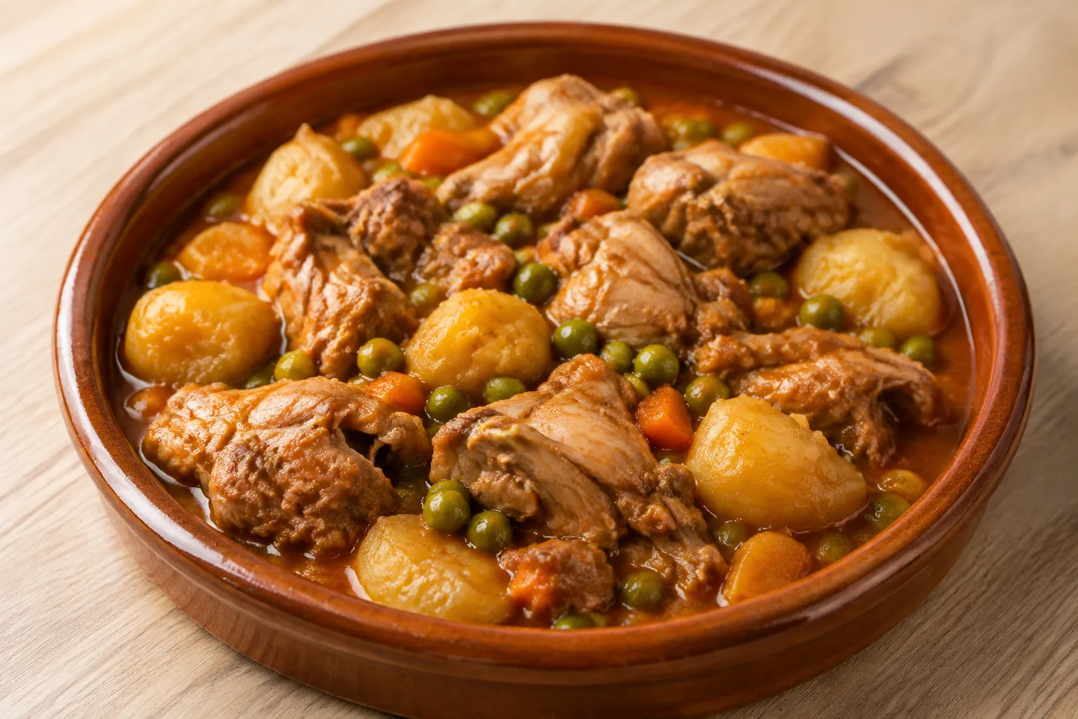 Guiso de conejo con guisantes y patatas