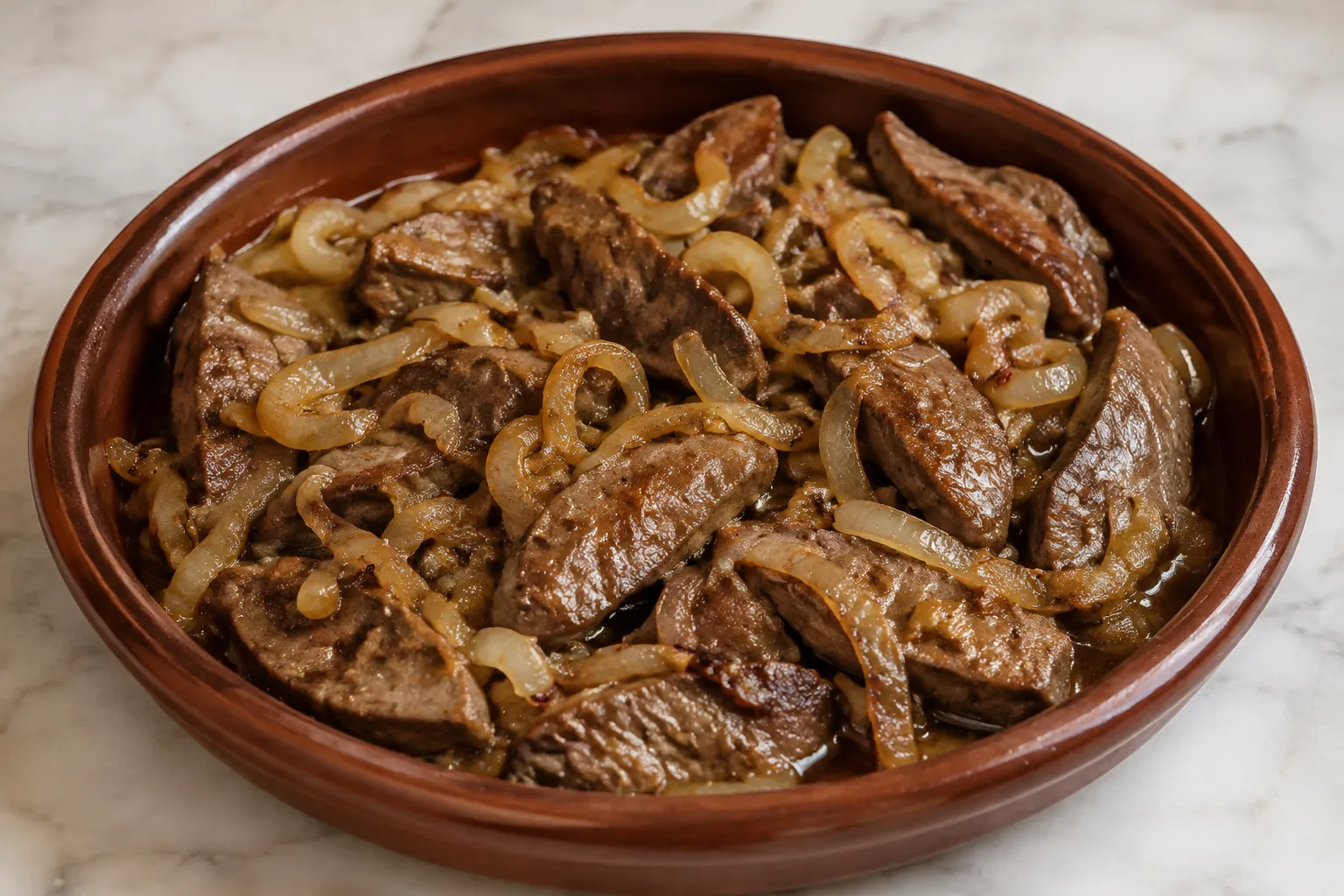 Hígado de ternera encebollado