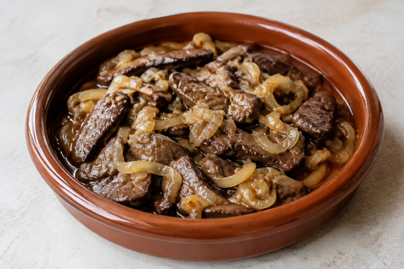 Hígado de cerdo encebollado