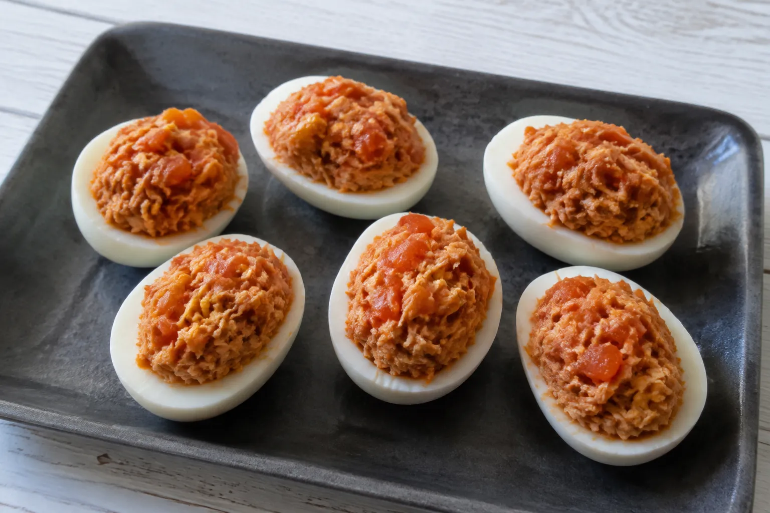 Huevos rellenos de atún y tomate