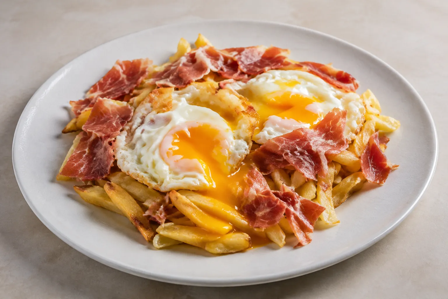 Huevos rotos con jamon