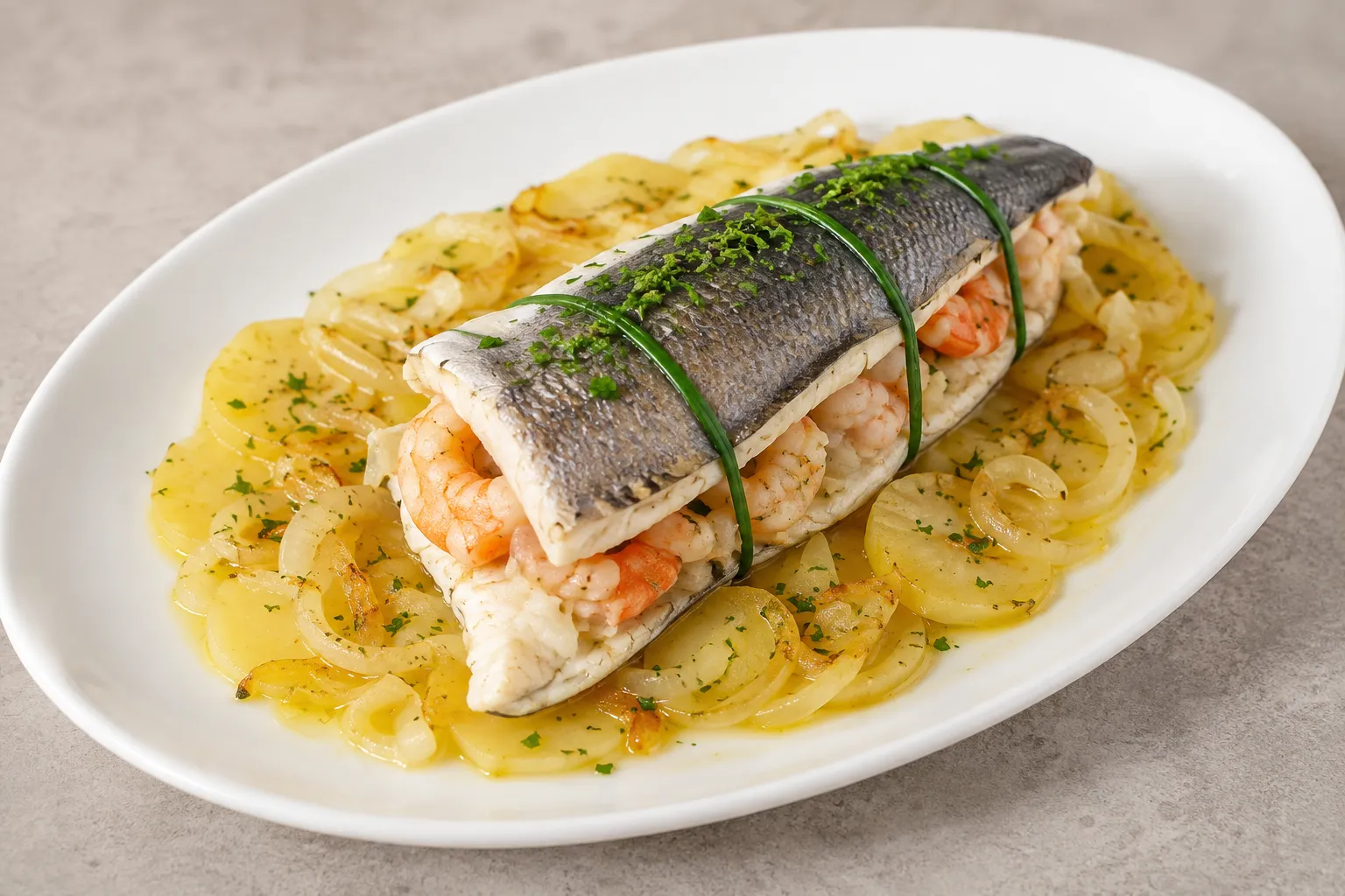 Lubina al horno rellena