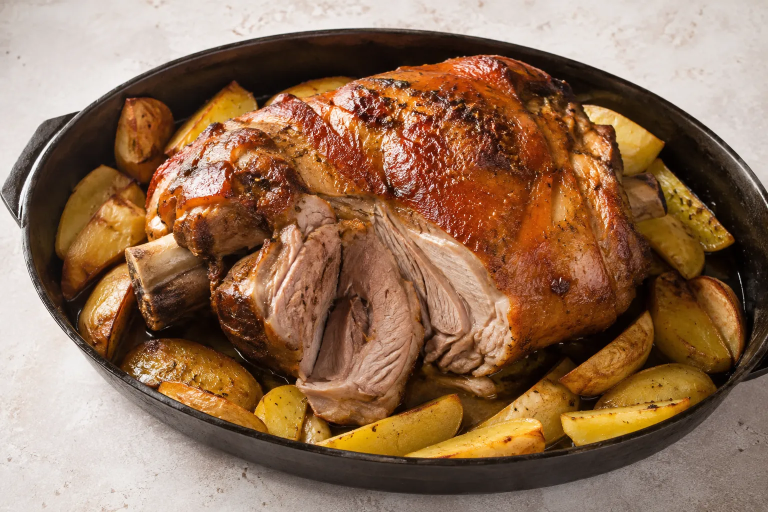 Paleta de cerdo al horno con patatas