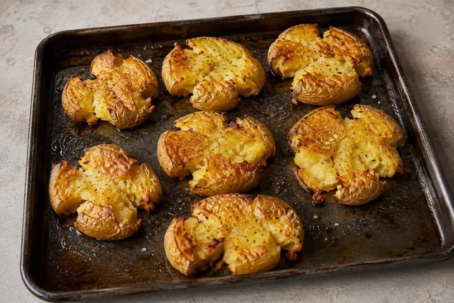 Patatas aplastadas al horno