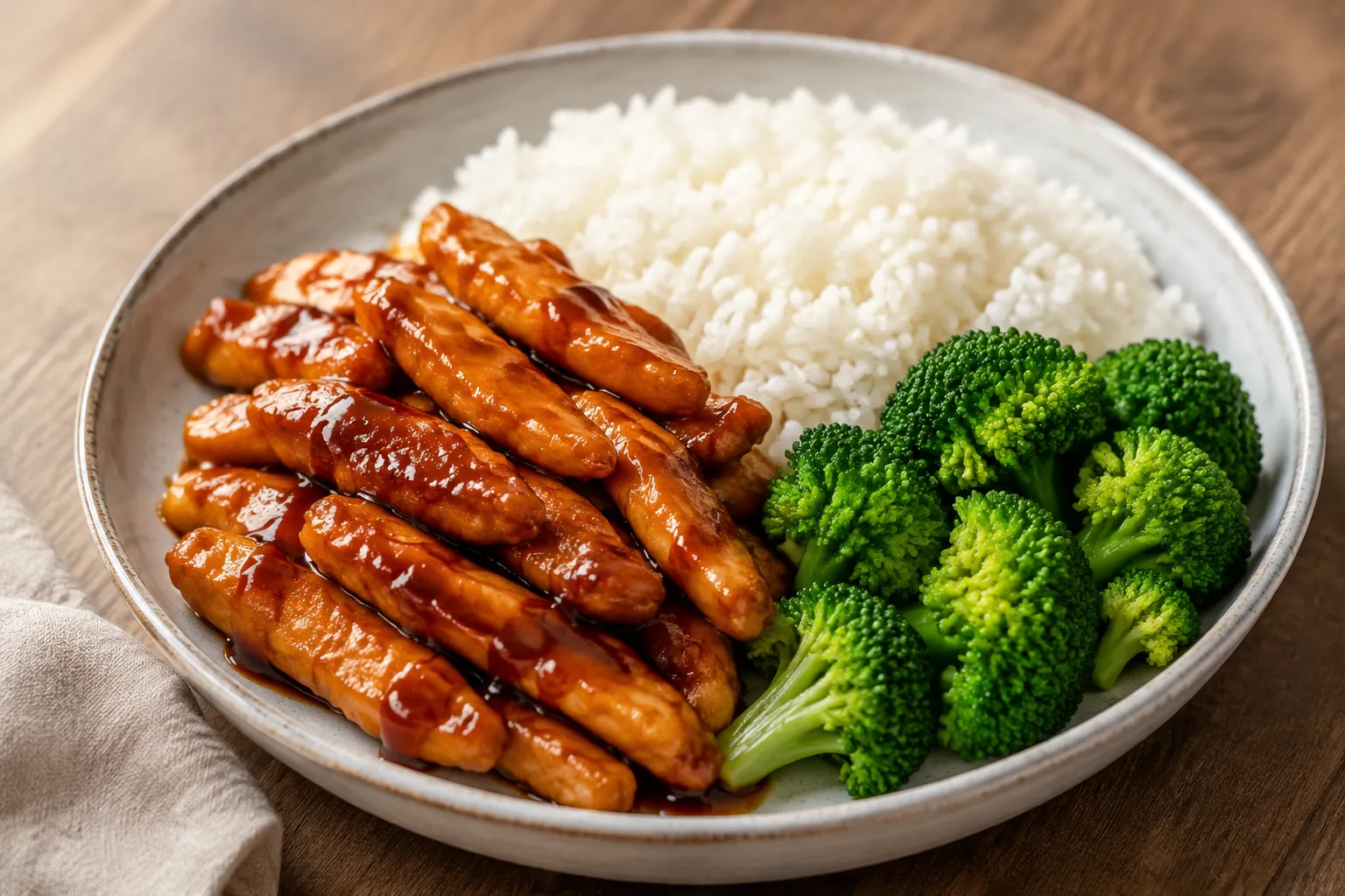 Pollo teriyaki con brócoli y arroz