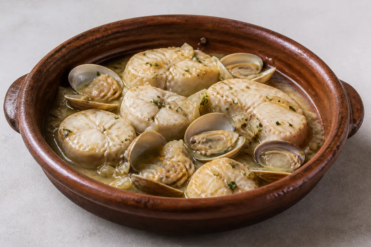 Rape con almejas a la cazuela