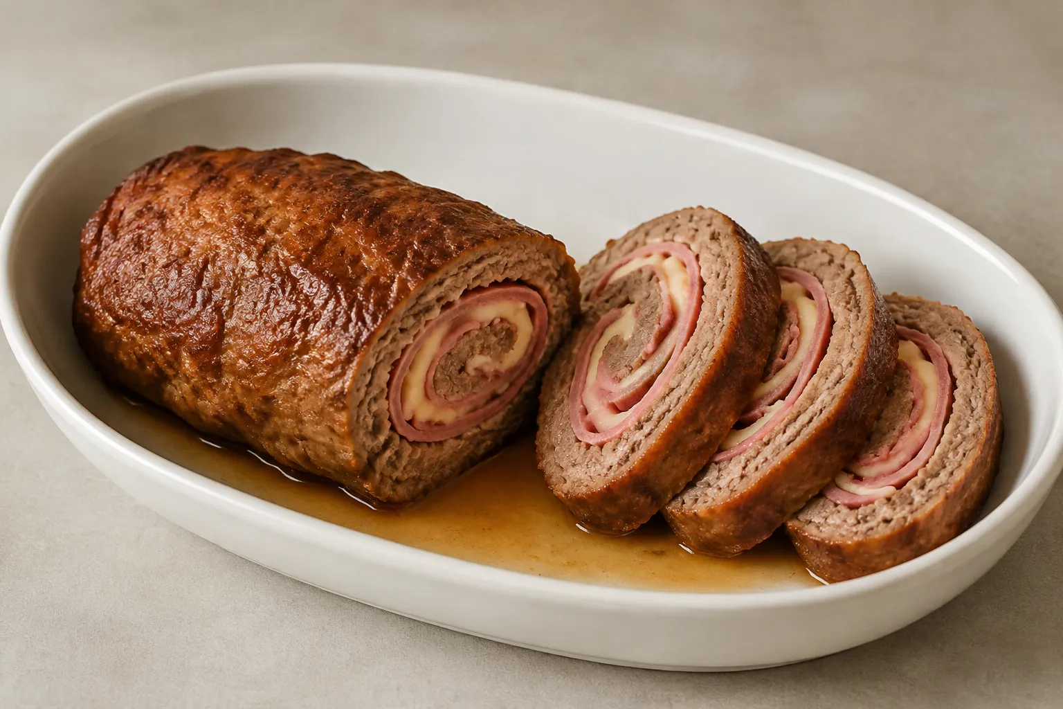 Imagen de la receta Rollo de carne relleno de jamón y queso