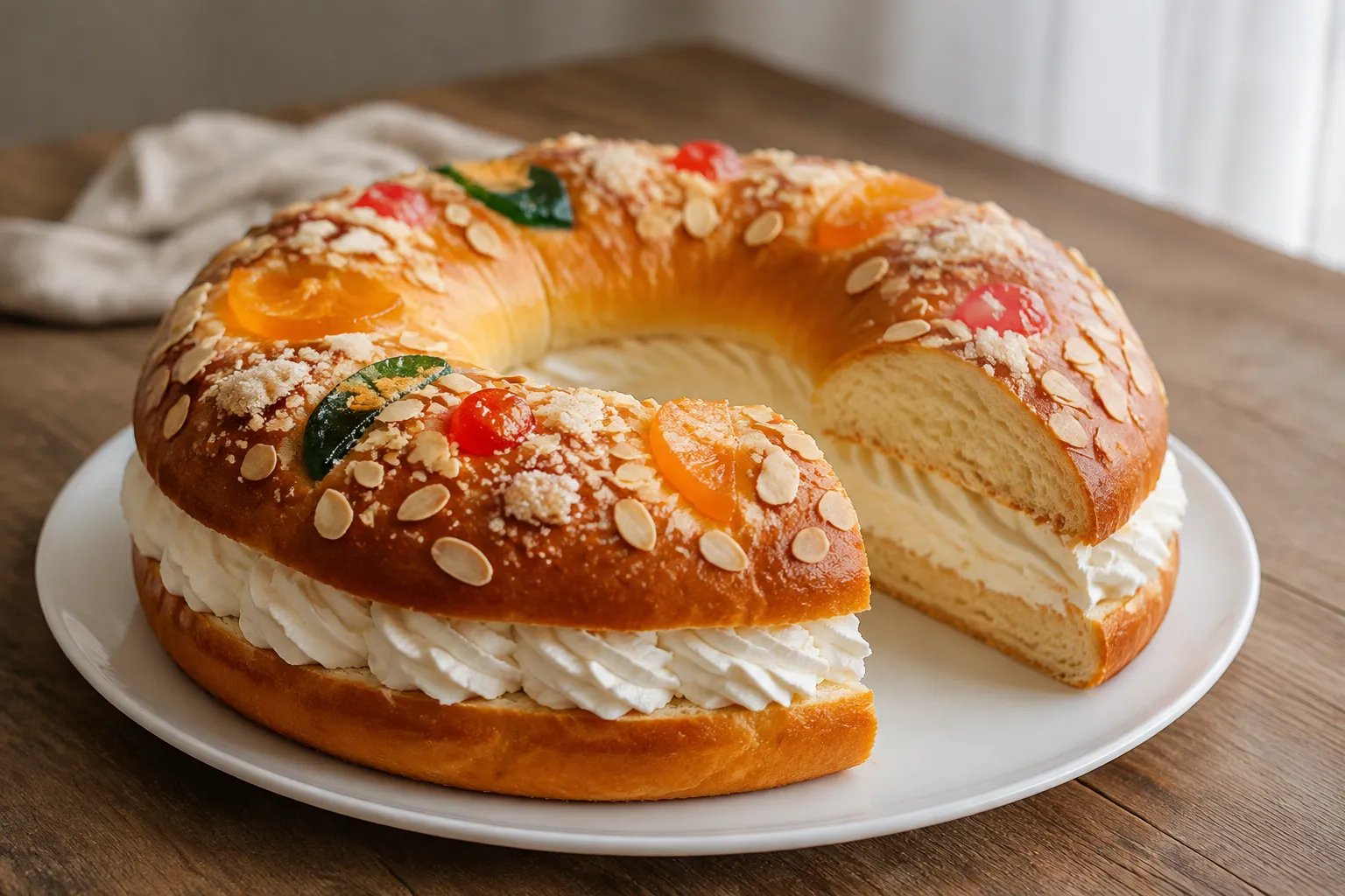 Roscón de Reyes relleno de nata