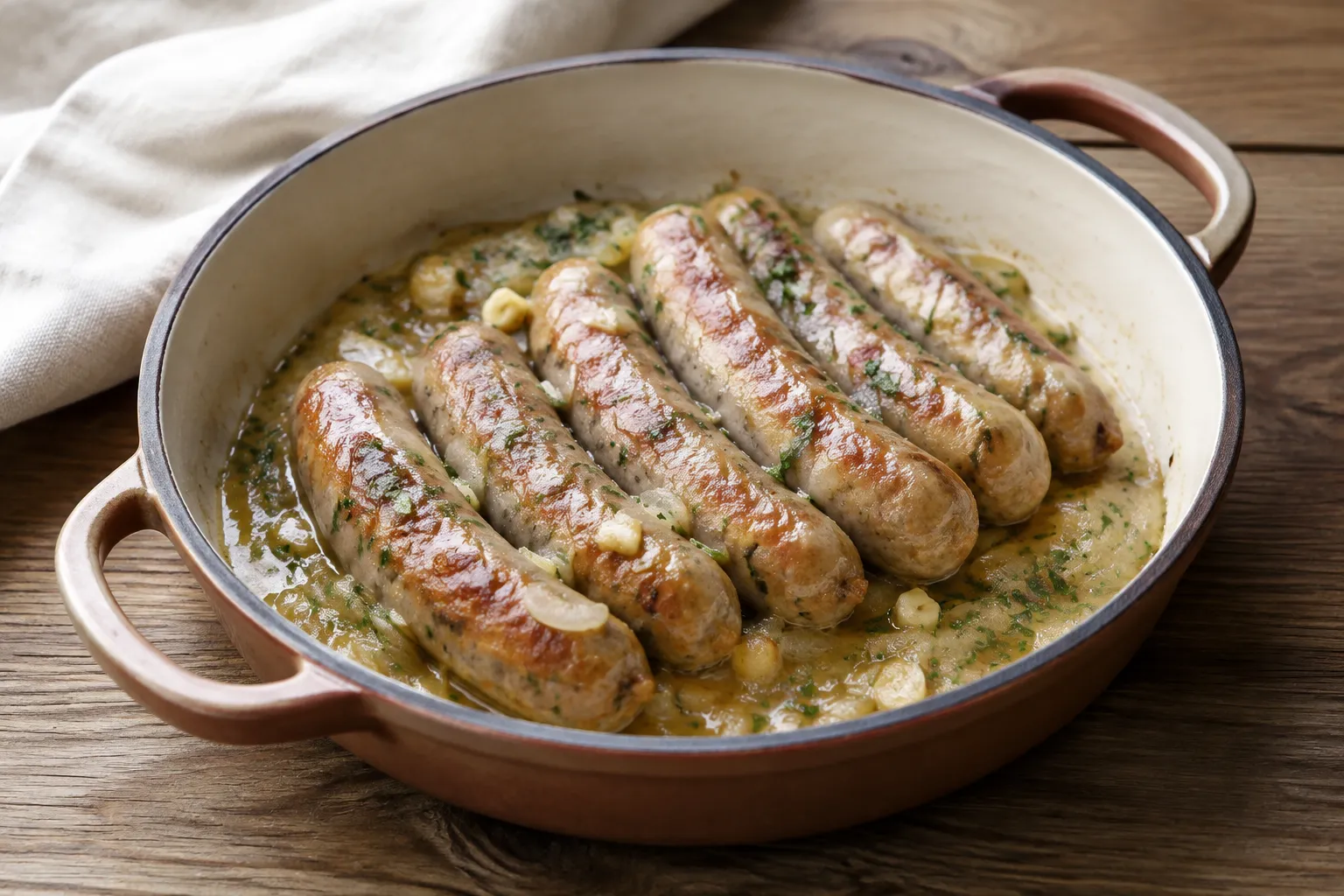 Salchichas al vino blanco