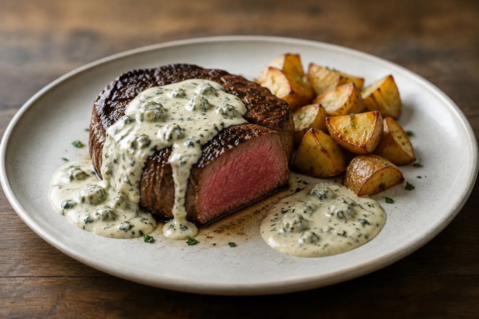 Solomillo de buey con salsa de queso azul