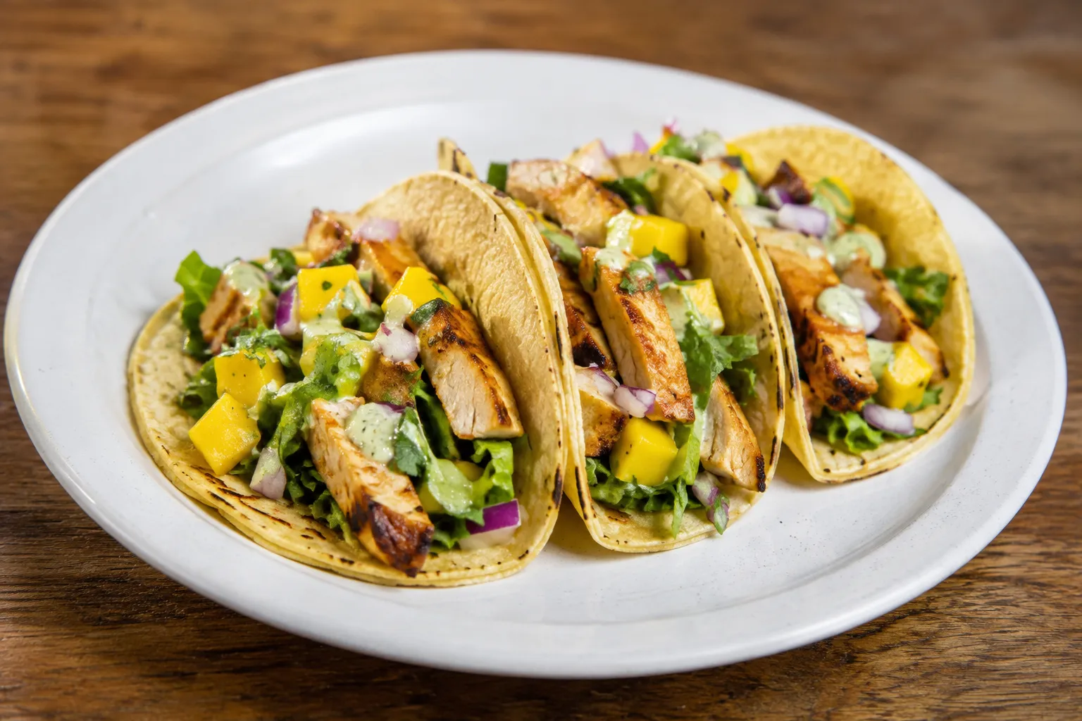 Tacos de pollo con salsa de mango