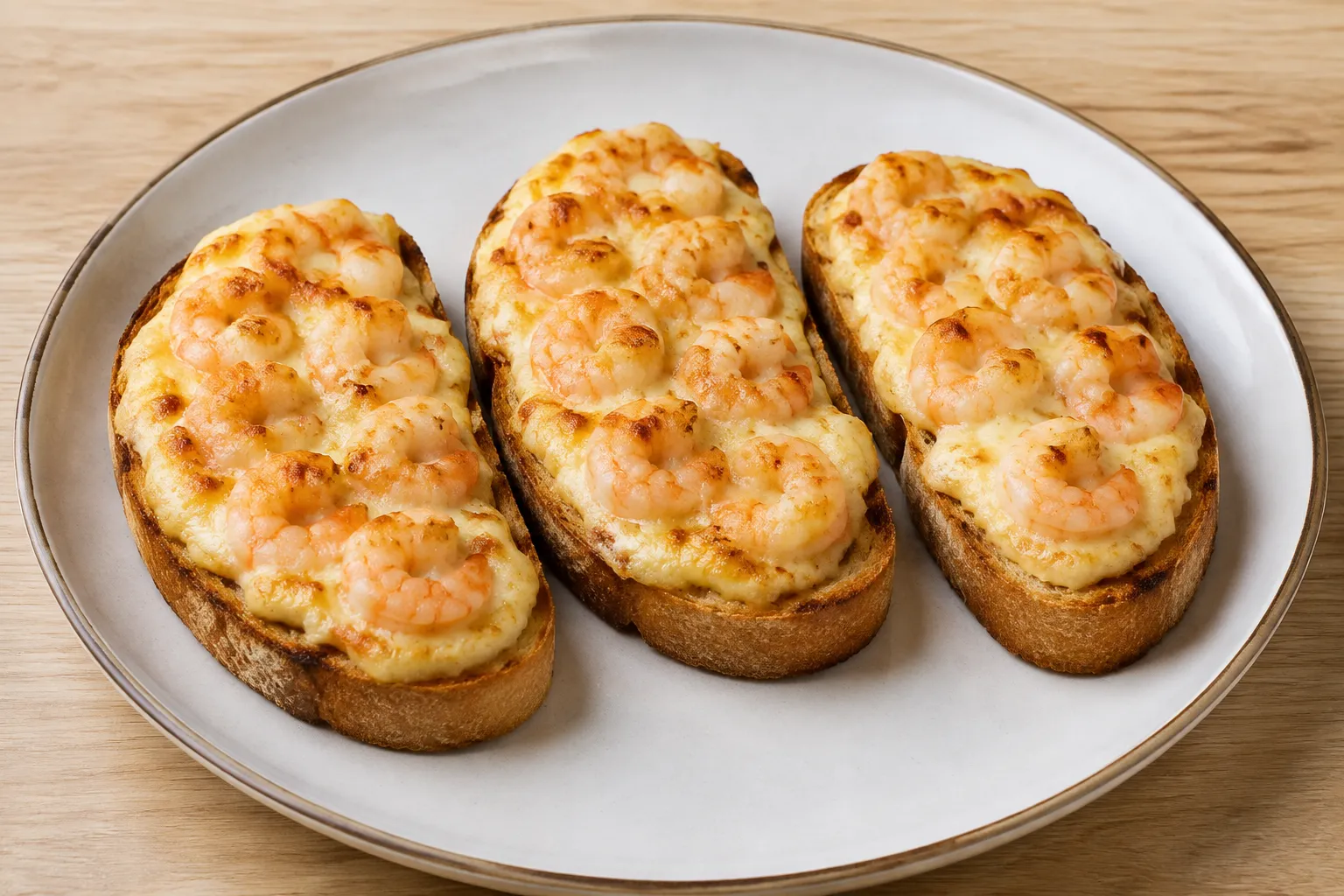 Imagen de la receta Tostas de gambas con alioli gratinado