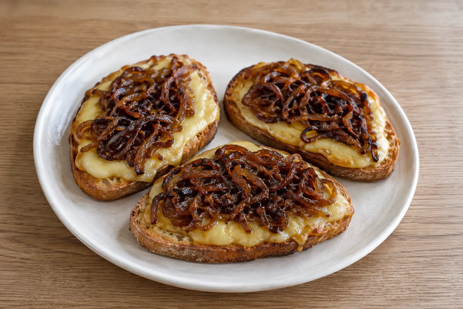 Imagen de la receta Tostas de queso San Simón con cebolla caramelizada