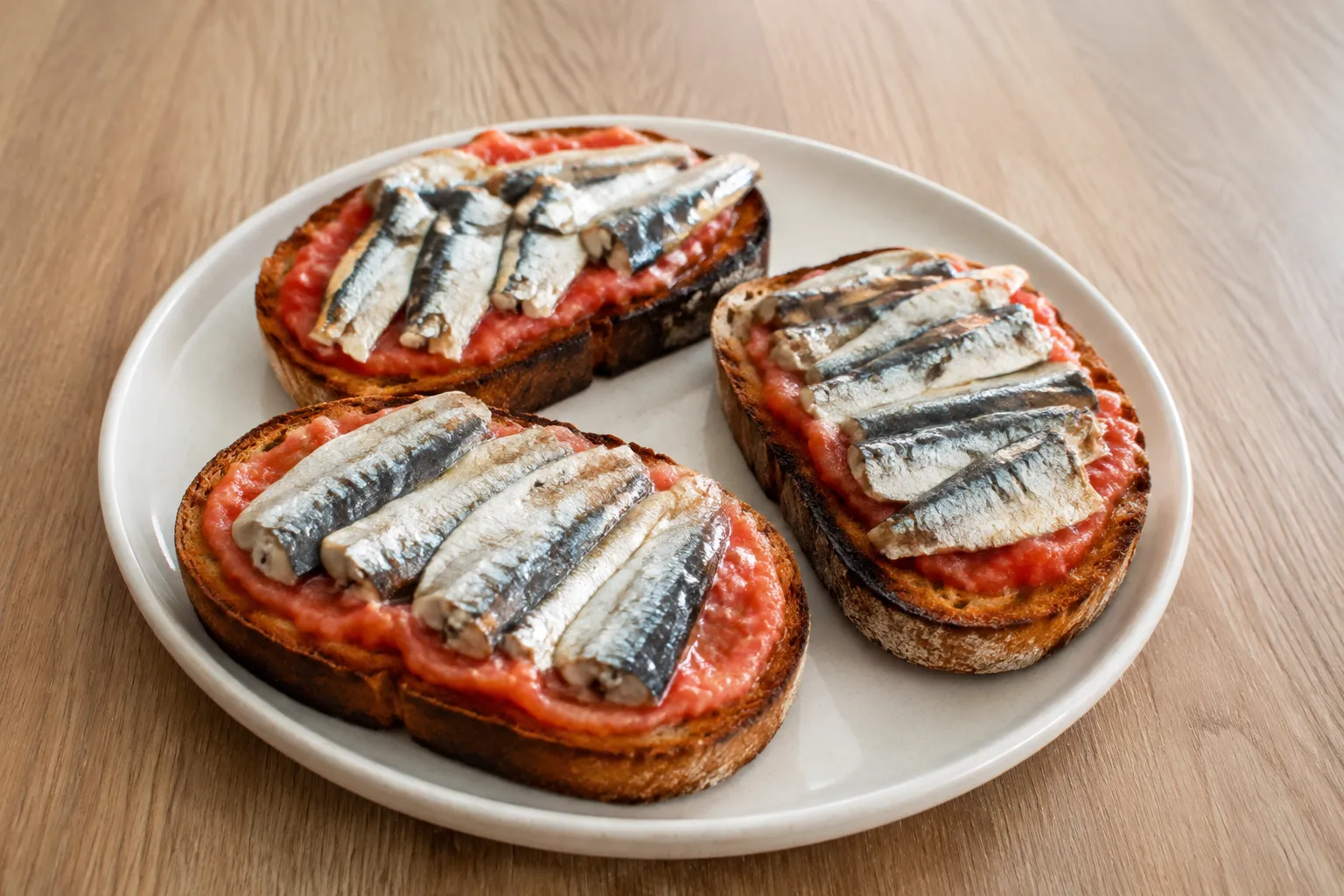 Tostas de sardina ahumada con tomate