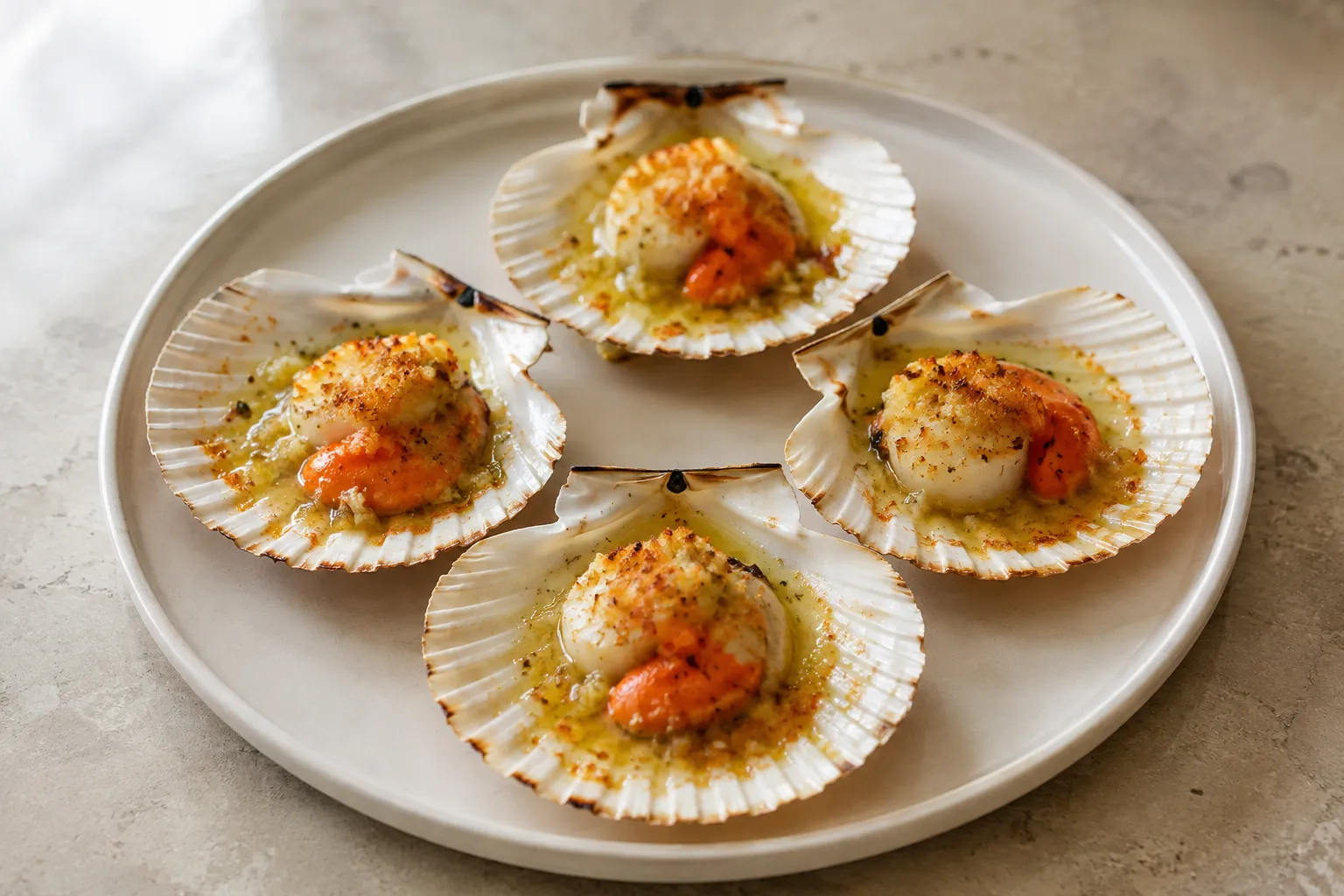 Vieiras al horno con mantequilla y ajo