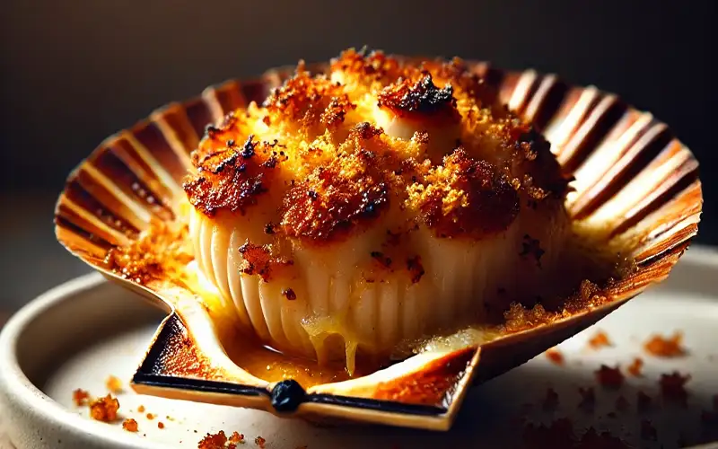 Vieira gratinada al horno