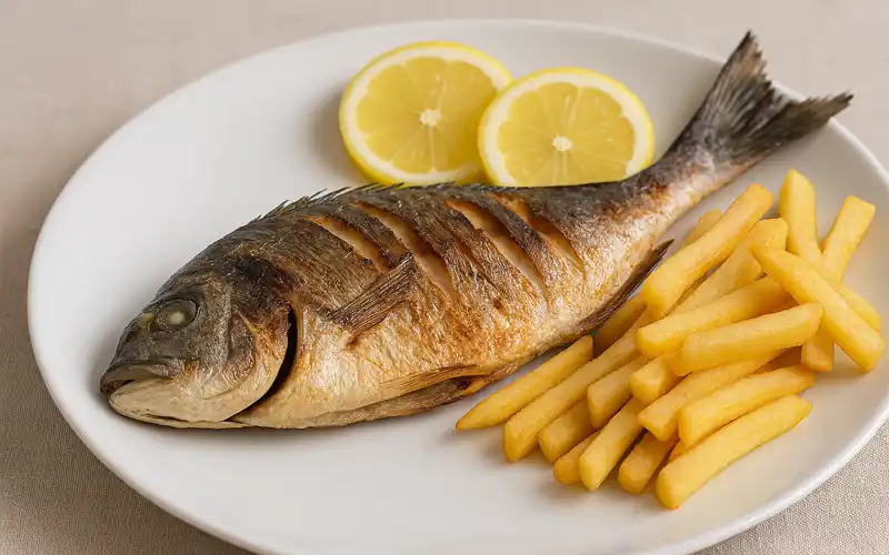 Besugo de ración frito con patatas