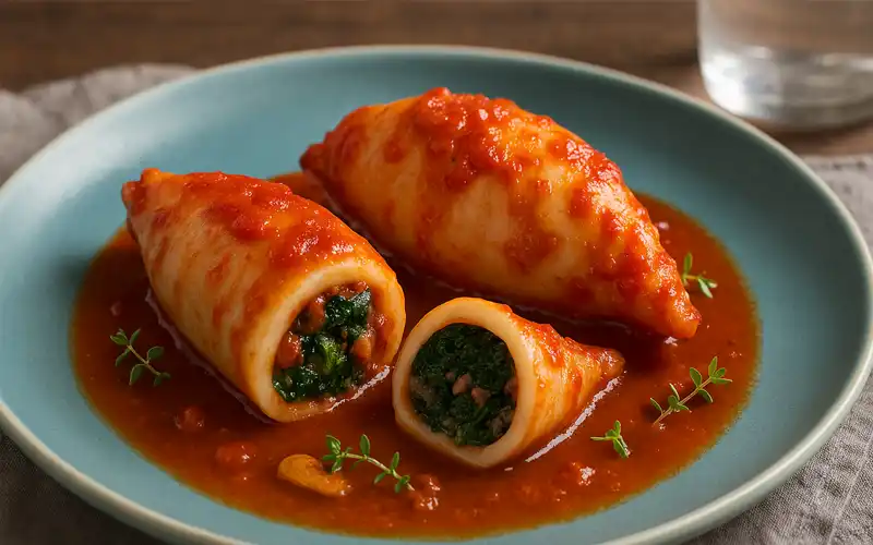 Calamares rellenos con salsa de tomate