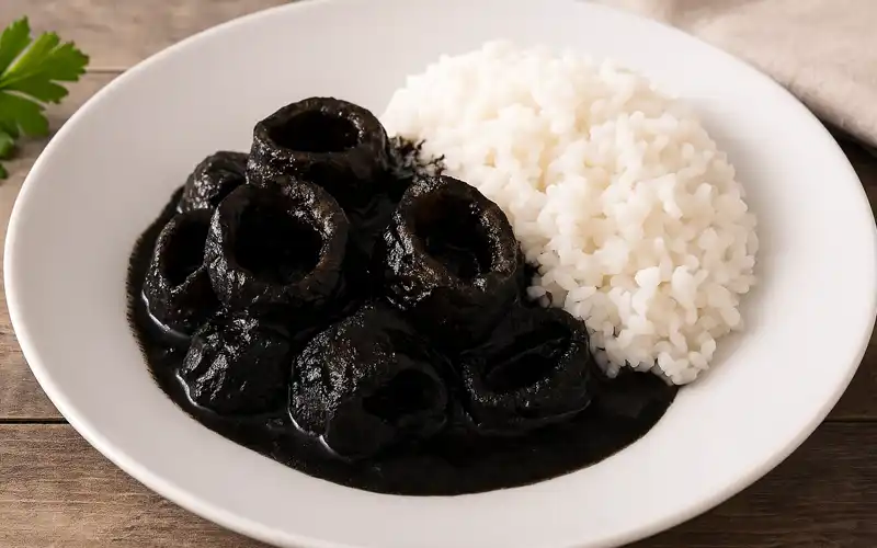 Chipirones en su tinta con arroz blanco