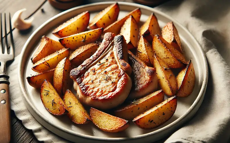 Chuletas de cerdo al horno con patatas