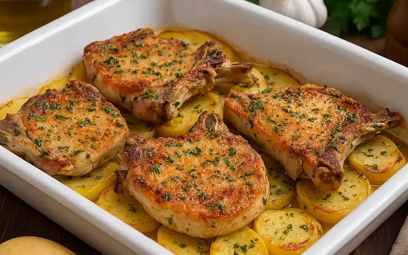 Chuletas de cerdo al horno con patatas