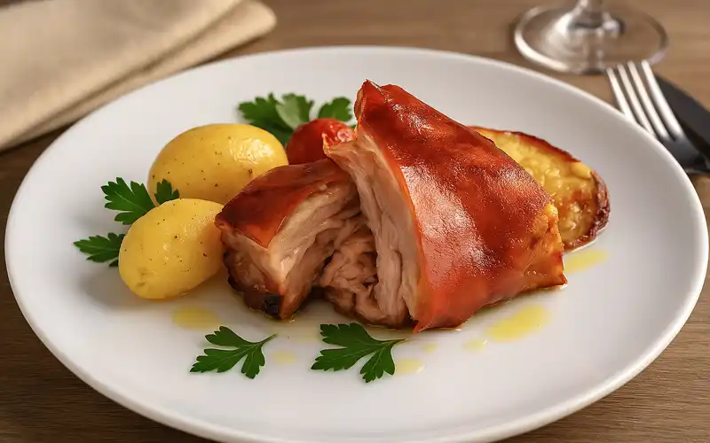 Cochinillo al horno con la piel crujiente