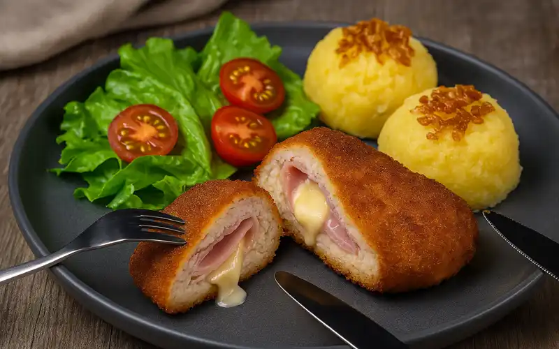 Chuleta en cordon bleu rellena de jamon y queso