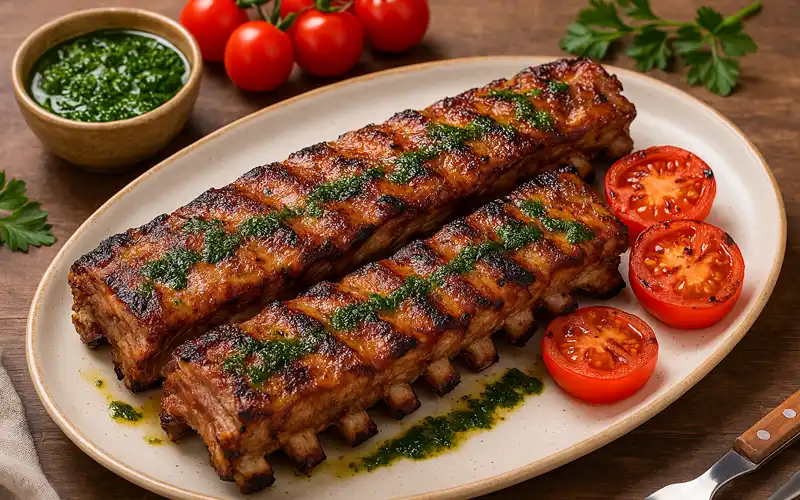Costillas a la brasa con chimichurri