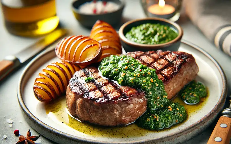 Entrecot de ternera en salsa de chimichurri